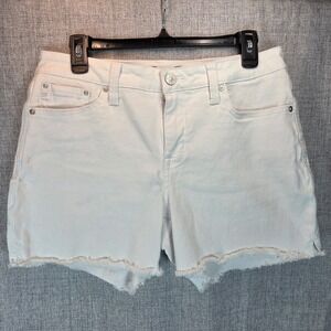 Seven7 Weekend Women's White Fray Hem Stretchy Denim Shorts Size 8 Beach